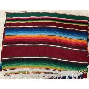 Vtg Blanket Mexican Saltillo Serape Striped Fringe Ombre Bright 76”x46” Molina